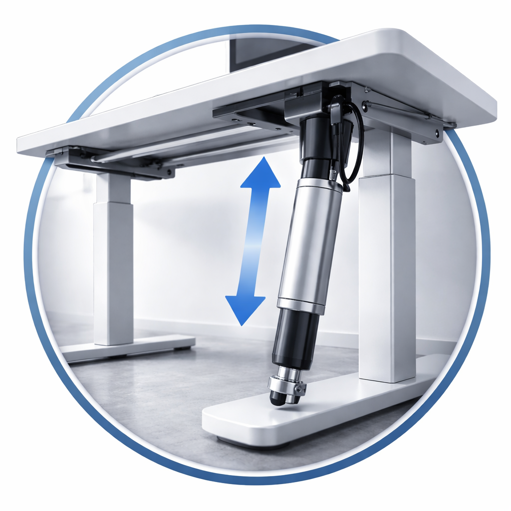 Mesa elevable con actuador lineal en escritorio regulable